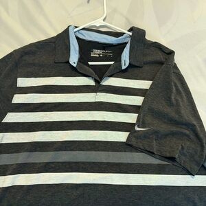 Nike Men's Polo Shirt - Black and Gray Stripes